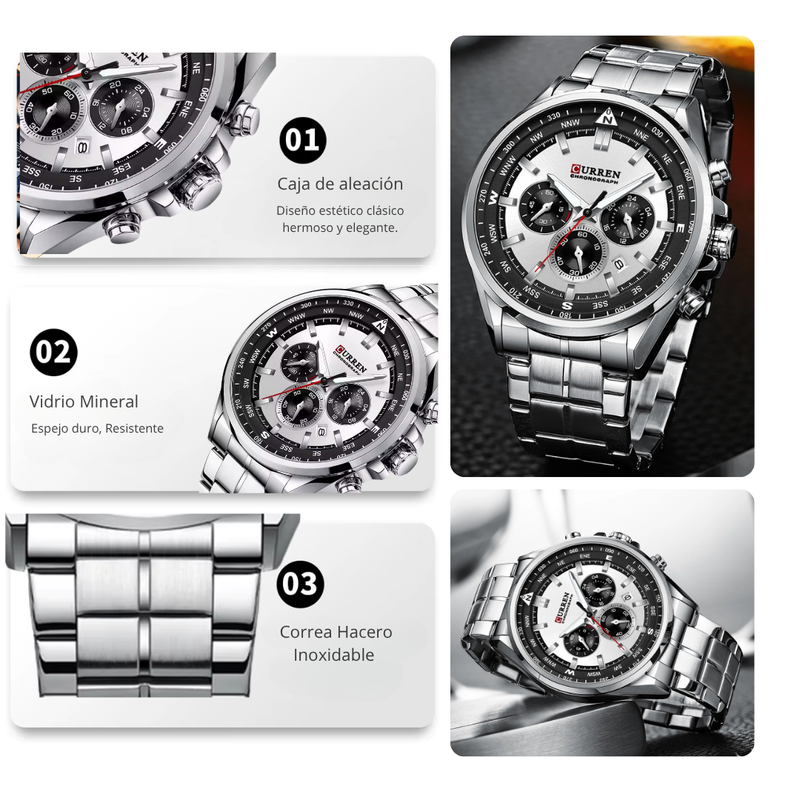 Reloj CURREN 8399 Cronógrafo Para Hombre - Plateado