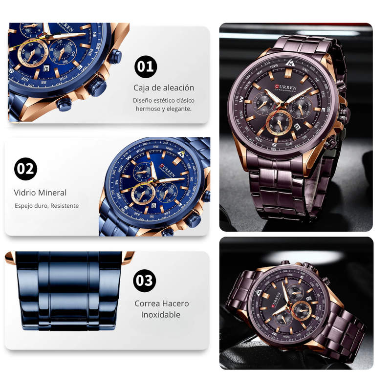 Reloj CURREN 8399 Cronógrafo Para Hombre - Vinotinto