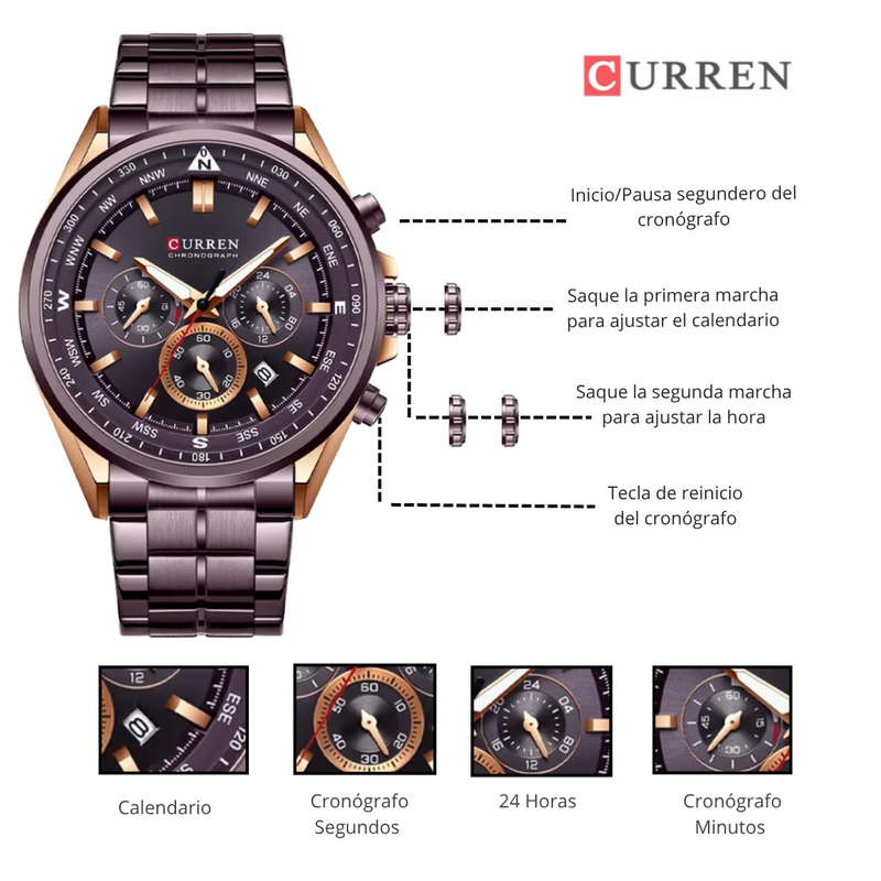 Reloj CURREN 8399 Cronógrafo Para Hombre - Vinotinto