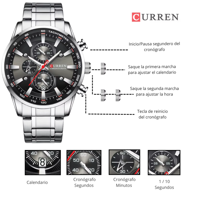 Reloj CURREN Cronógrafo 8351 Para Hombre - Plateado