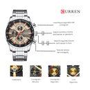 Reloj CURREN 8351 Cronógrafo Para Hombre Plateado