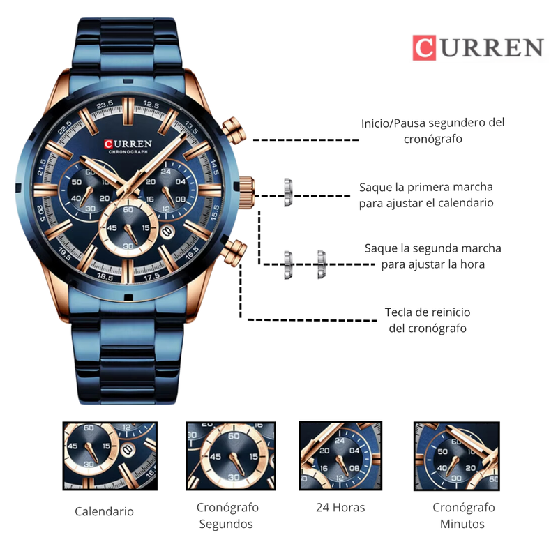 Reloj CURREN 8355 Cronógrafo Para Hombre - Azul