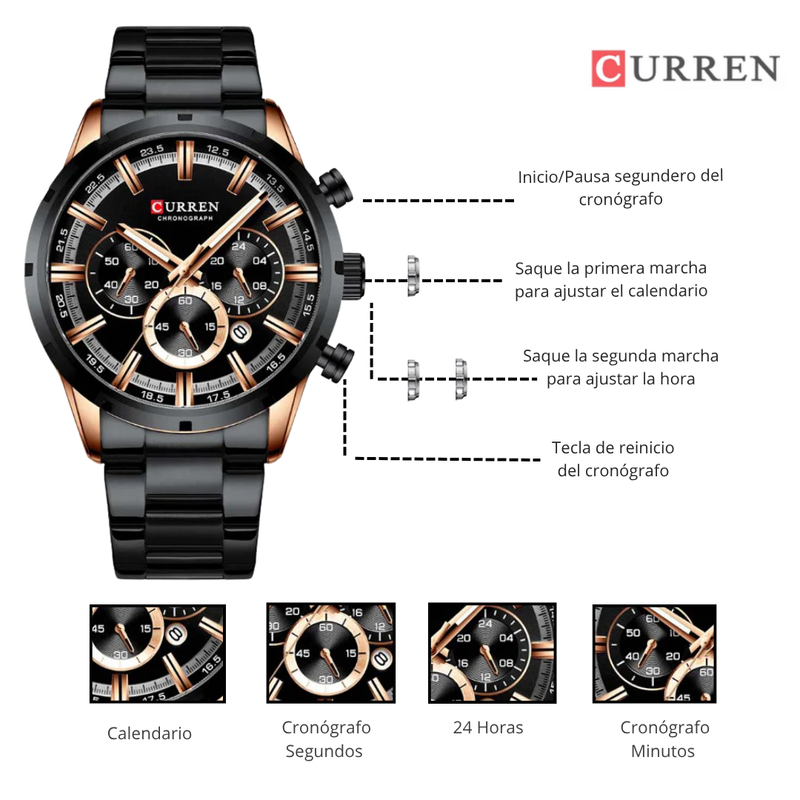 Reloj CURREN 8355 Cronógrafo Para Hombre - Negro