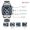 Reloj CURREN 8355 Cronógrafo Para Hombre Plateado Fondo Azul