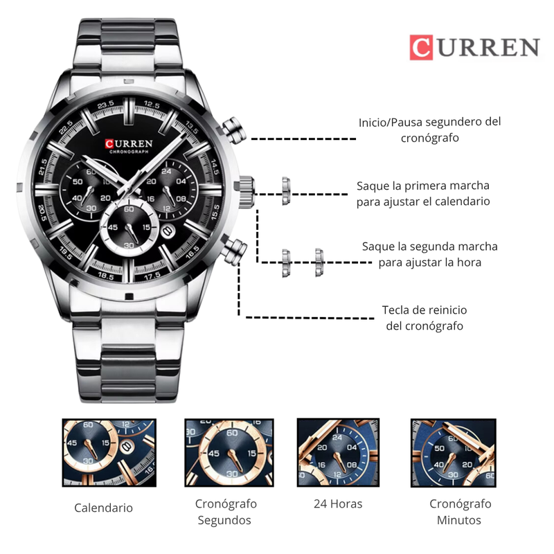 Reloj CURREN 8355 Cronógrafo Para Hombre - Plateado