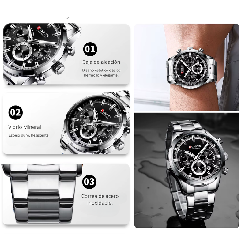 Reloj CURREN 8355 Cronógrafo Para Hombre - Plateado