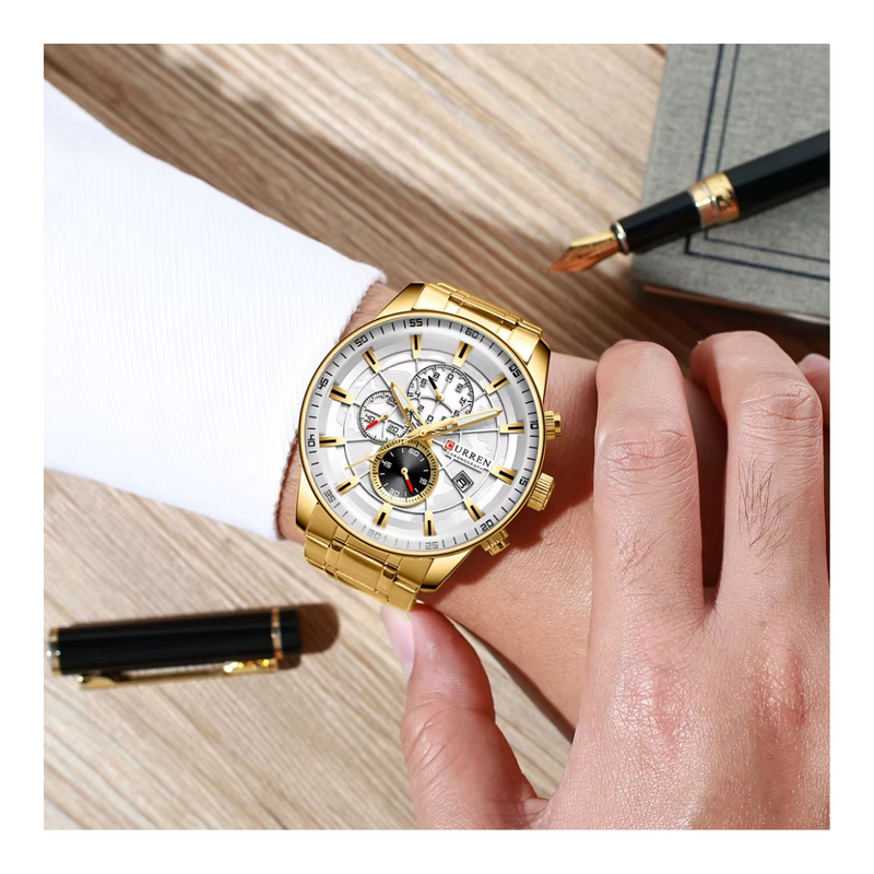 Reloj CURREN 8362 Cronógrafo Para Hombre Dorado
