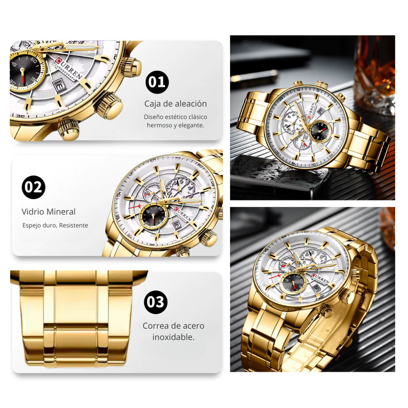 Reloj CURREN 8362 Cronógrafo Para Hombre Dorado