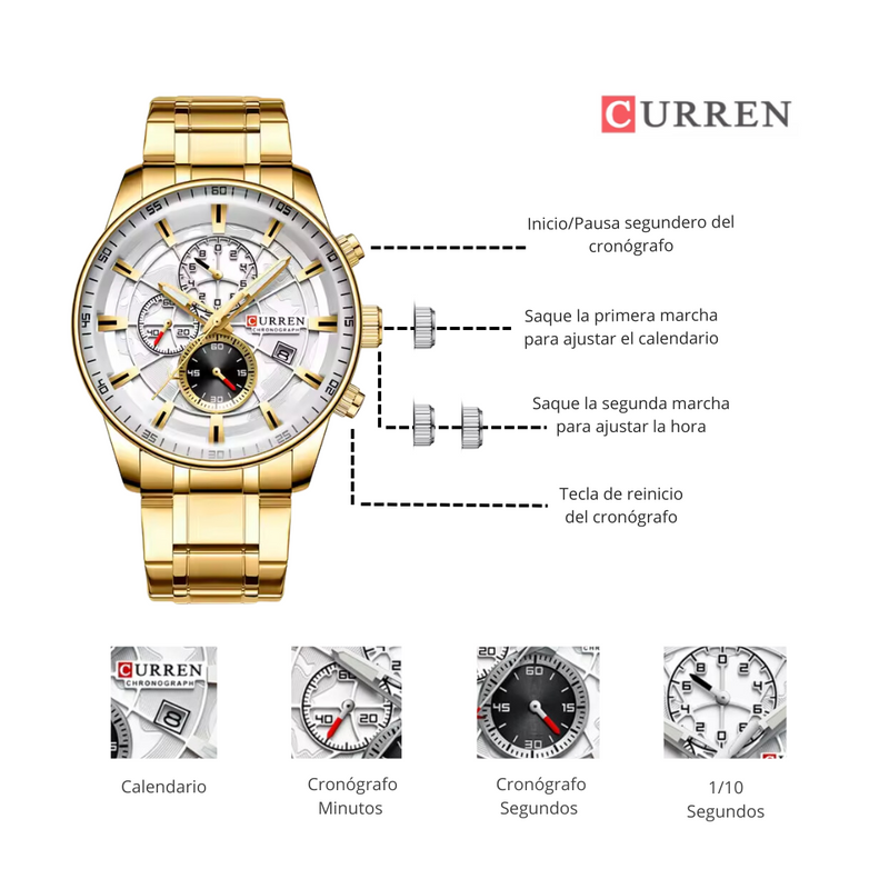 Reloj CURREN 8362 Cronógrafo Para Hombre Dorado
