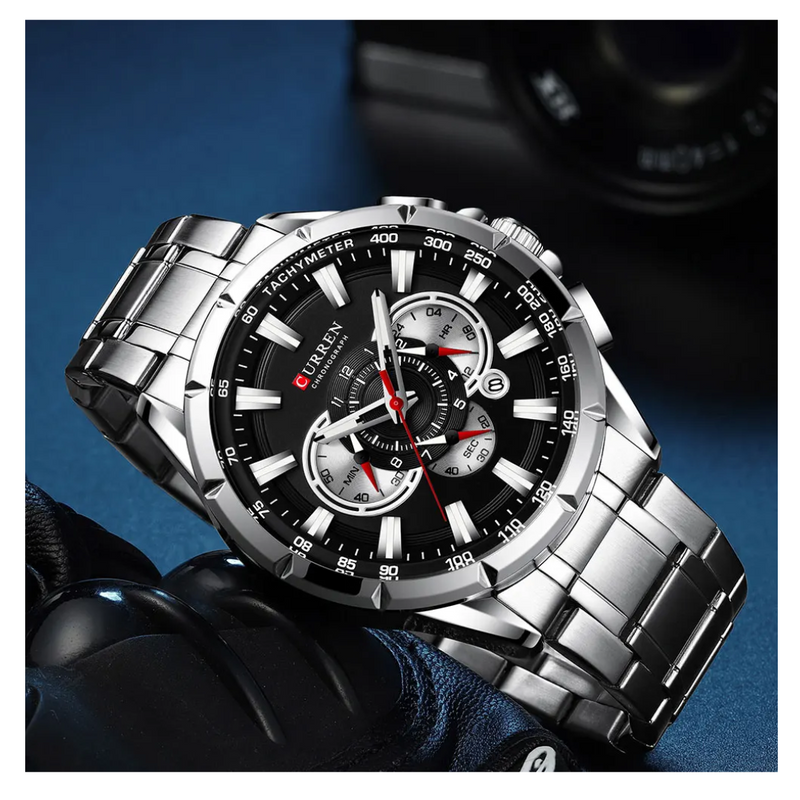 Reloj CURREN 8363 Cronógrafo Para Hombre Plateado Negro