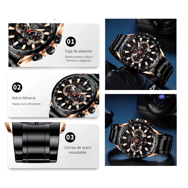 Reloj CURREN 8363 Cronógrafo Para Hombre Negro