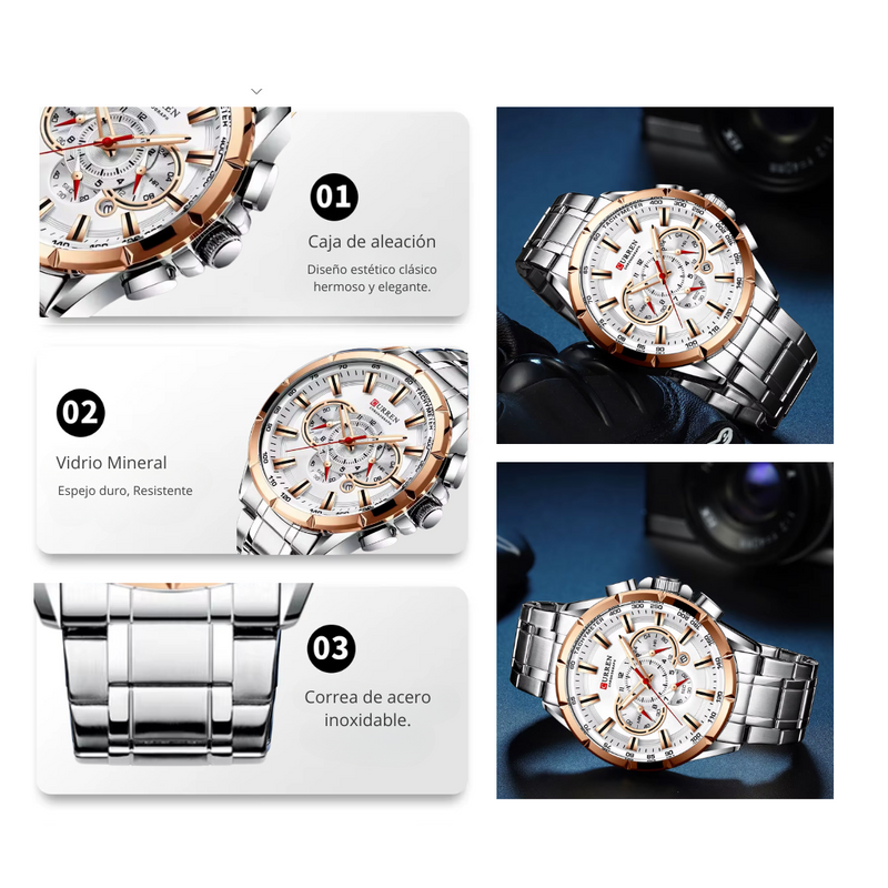 Reloj CURREN 8363 Cronógrafo Para Hombre Plateado - Dorado