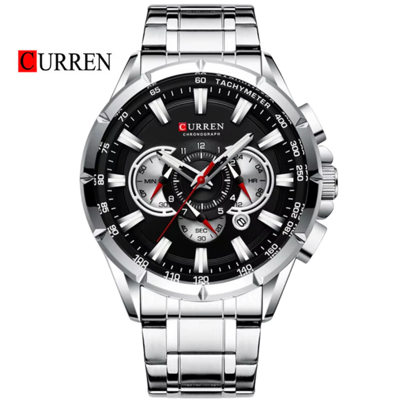 Reloj CURREN 8363 Cronógrafo Para Hombre Plateado Negro