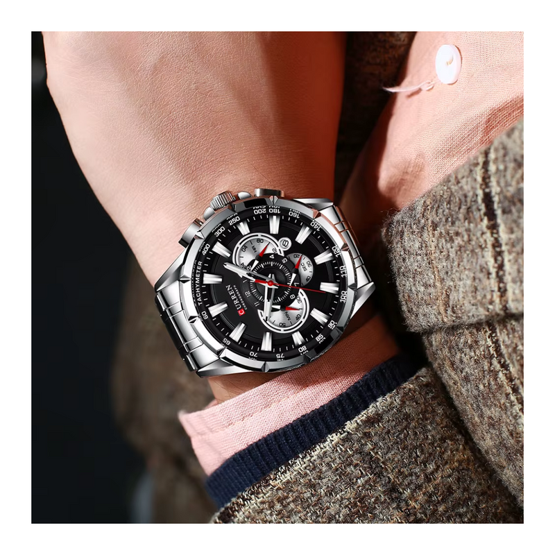 Reloj CURREN 8363 Cronógrafo Para Hombre Plateado Negro