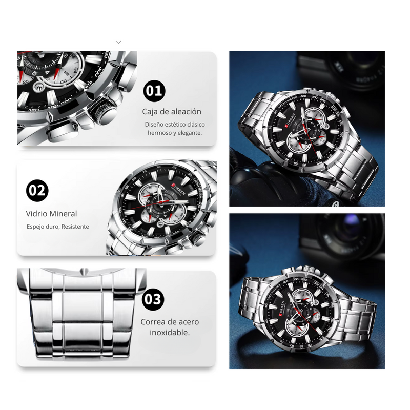 Reloj CURREN 8363 Cronógrafo Para Hombre Plateado Negro