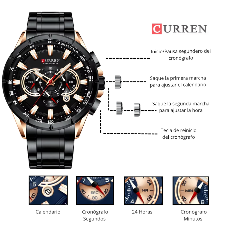 Reloj CURREN 8363 Cronógrafo Para Hombre Negro