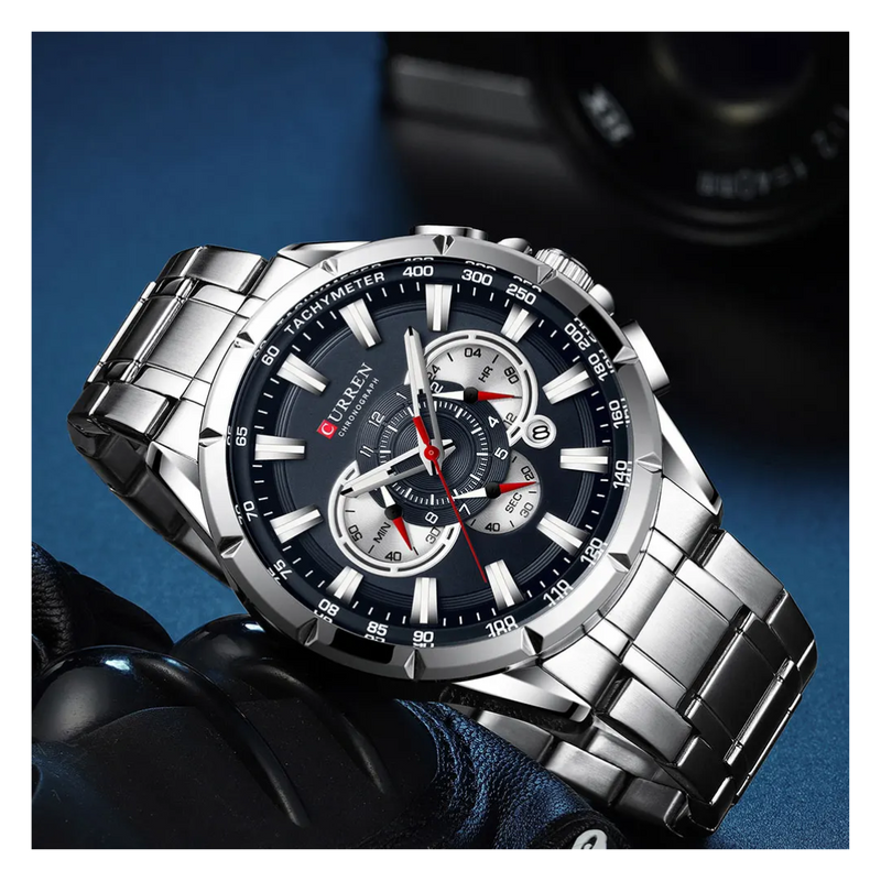 Reloj CURREN 8363 Cronógrafo Para Hombre Plateado Azul