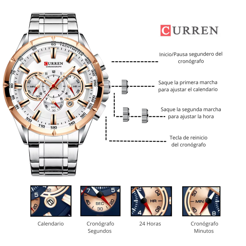 Reloj CURREN 8363 Cronógrafo Para Hombre Plateado - Dorado