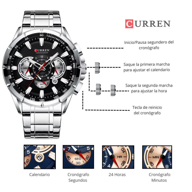 Reloj CURREN 8363 Cronógrafo Para Hombre Plateado Negro