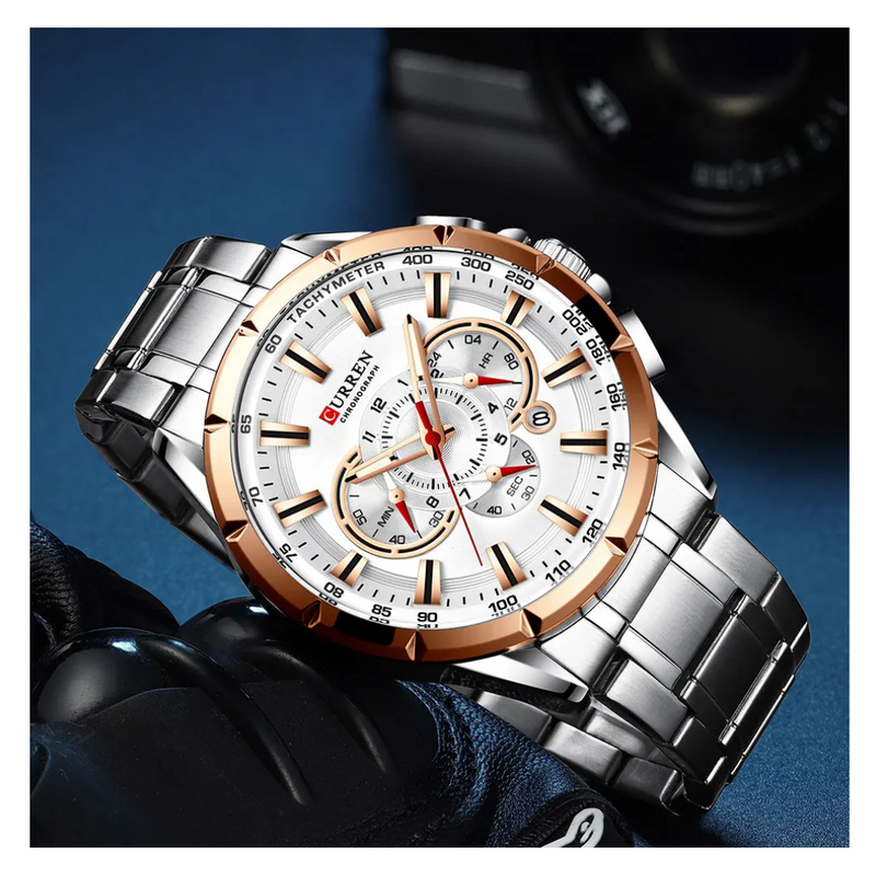 Reloj CURREN 8363 Cronógrafo Para Hombre Plateado - Dorado