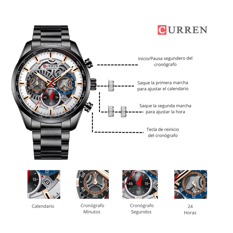 Reloj CURREN 8391 Cronógrafo Para Hombre Negro