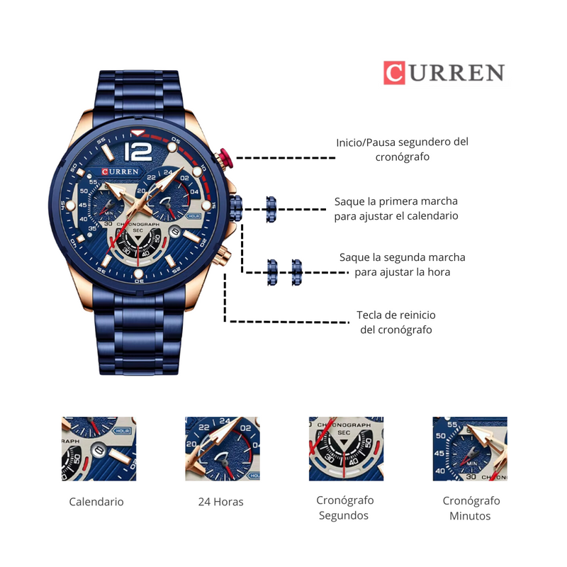 Reloj CURREN 8395 Cronógrafo Para Hombre Azul