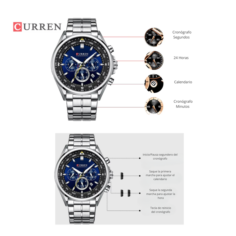 Reloj CURREN 8399 Cronógrafo Para Hombre - Fondo Azul