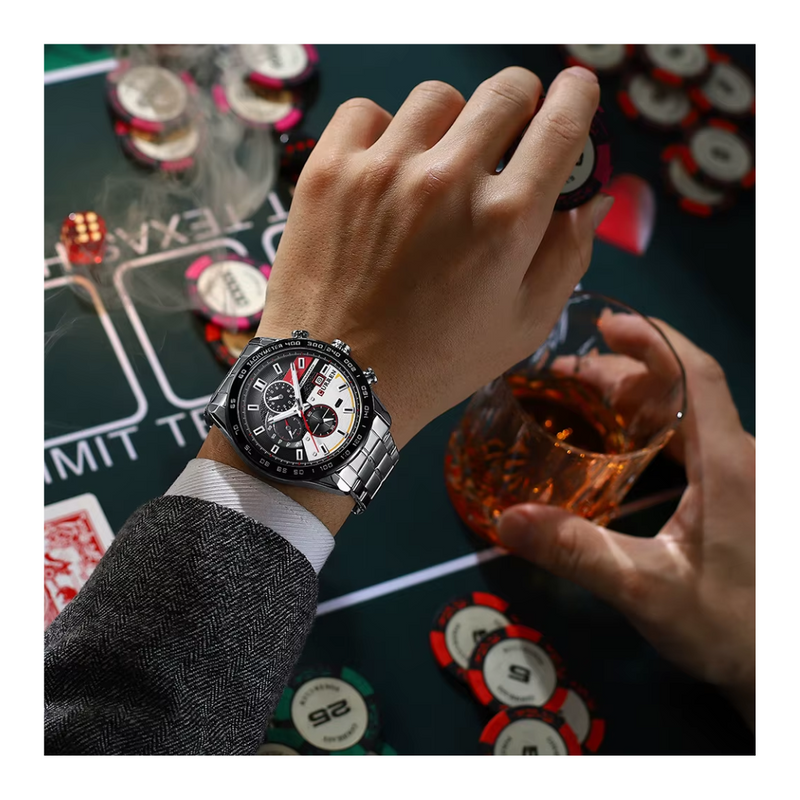 Reloj CURREN 8410 Cronógrafo Para Hombre Plateado