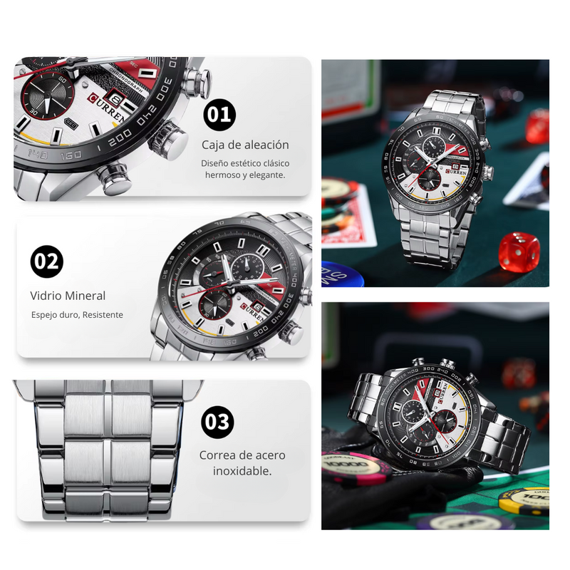 Reloj CURREN 8410 Cronógrafo Para Hombre Plateado