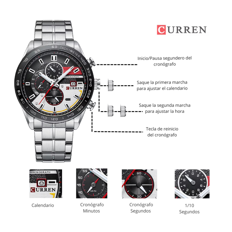 Reloj CURREN 8410 Cronógrafo Para Hombre Plateado