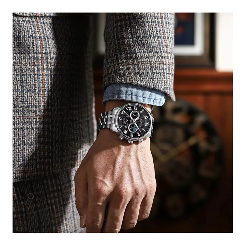 Reloj CURREN 8427 Cronógrafo Para Hombre Plateado
