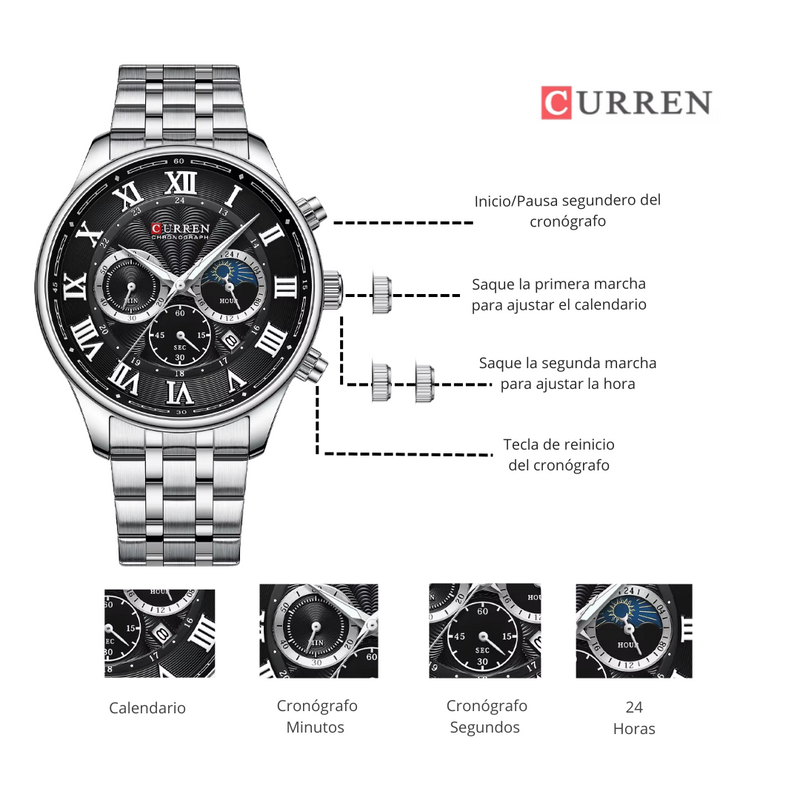 Reloj CURREN 8427 Cronógrafo Para Hombre Plateado