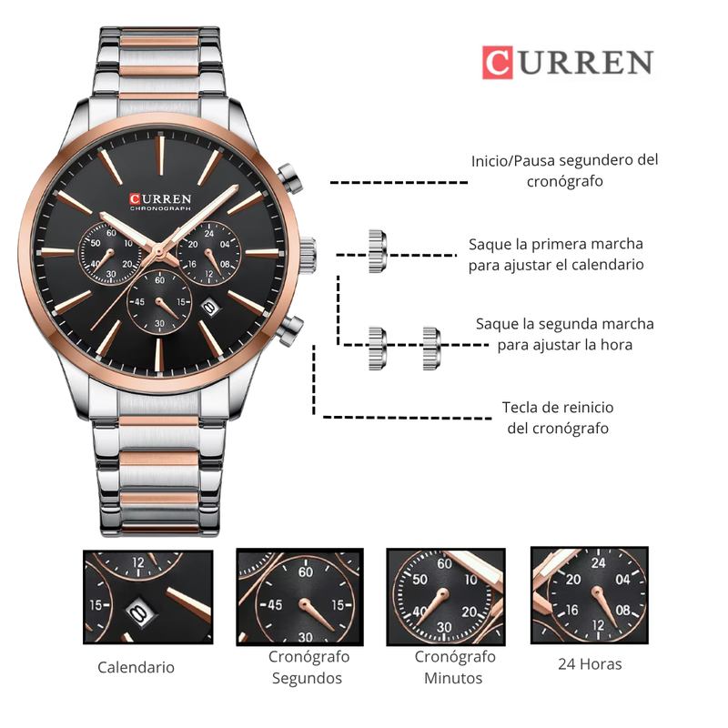 Reloj CURREN Cronógrafo 8435 Para Hombre Oro rosa Bicolor
