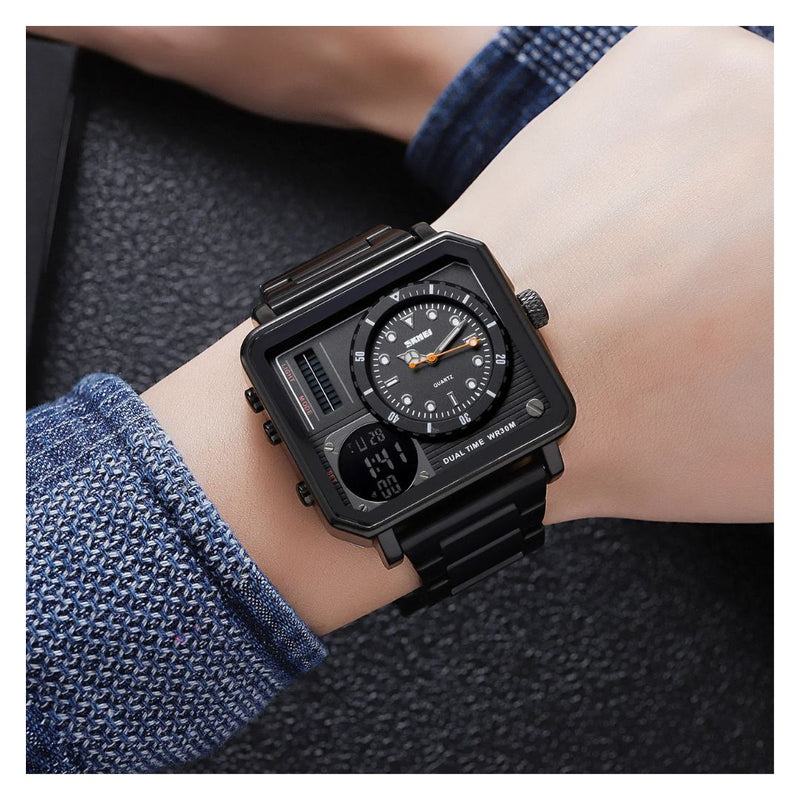 Reloj SKMEI Modelo 2025 Triple movimiento Acero Caballero - Negro