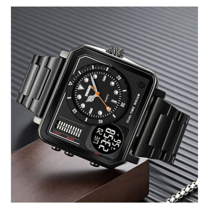 Reloj SKMEI Modelo 2025 Triple movimiento Acero Caballero - Negro