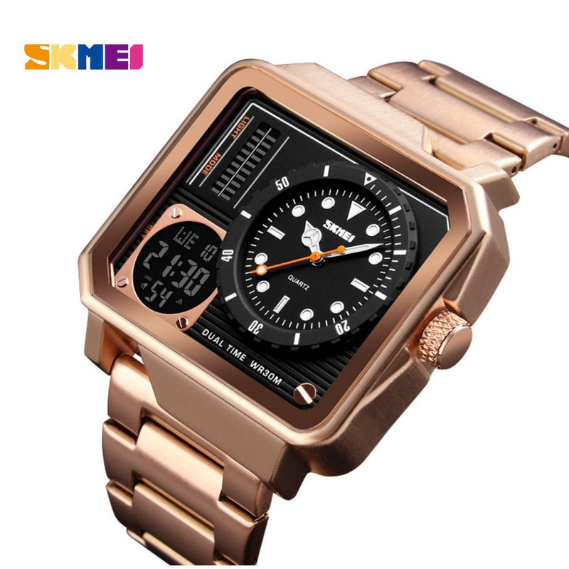 Reloj SKMEI Modelo 1392 Triple movimiento Acero Caballero - Oro rosa