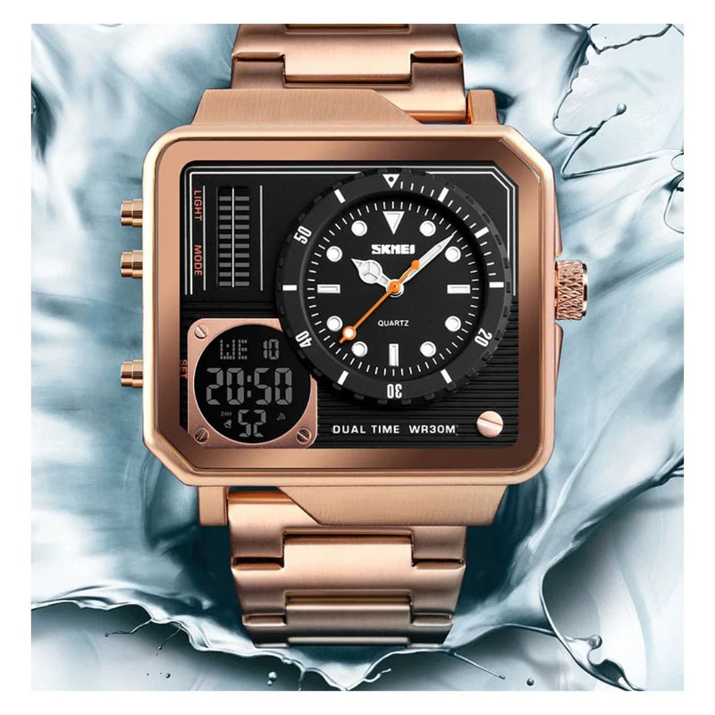 Reloj SKMEI Modelo 1392 Triple movimiento Acero Caballero - Oro rosa