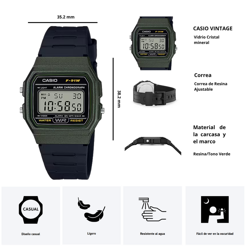 Reloj Casio F-91WM-3A Diseño Clásico