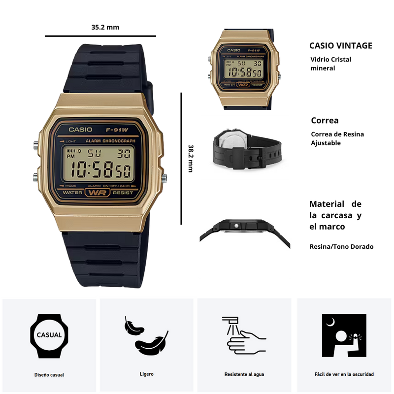 Reloj Casio F-91WM-9A Diseño Clásico