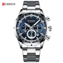 Reloj CURREN 8355 Cronógrafo Para Hombre Plateado Fondo Azul