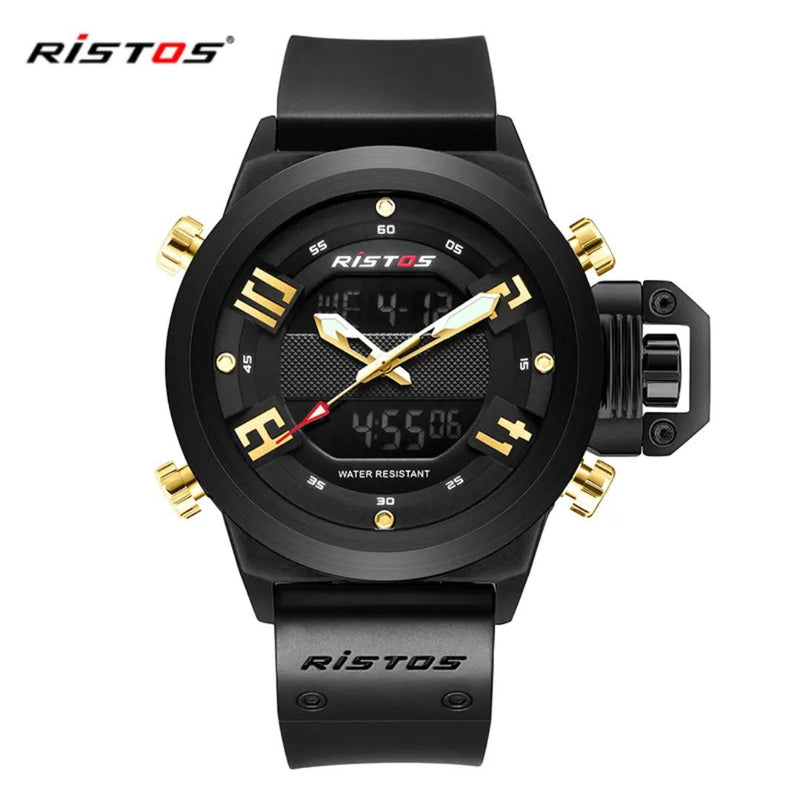 Reloj RISTOS 9391G Caballero Goma Negro Con Dorado - Elegante