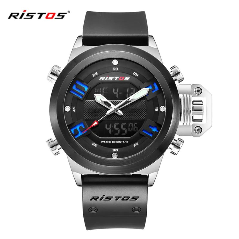 Reloj RISTOS 9391G Caballero Goma Negro Con Azul - Elegante