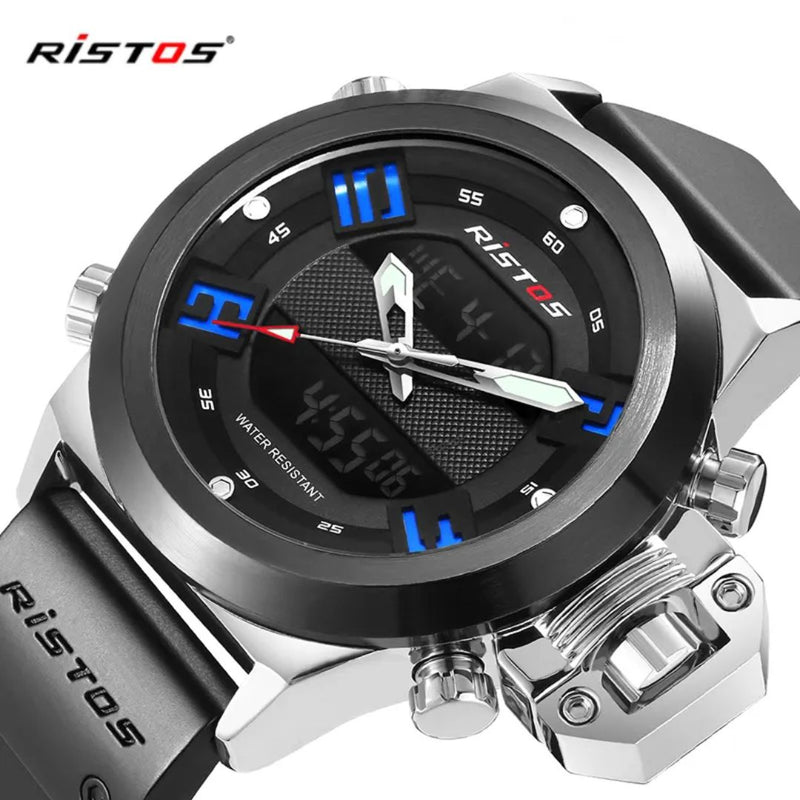 Reloj RISTOS 9391G Caballero Goma Negro Con Azul - Elegante