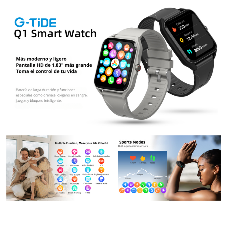 Reloj inteligente G-TIDE Modelo Q1- Rosa