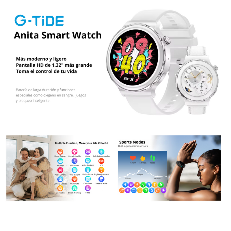 Reloj Inteligente G-TIDE Modelo Anita - Blanco