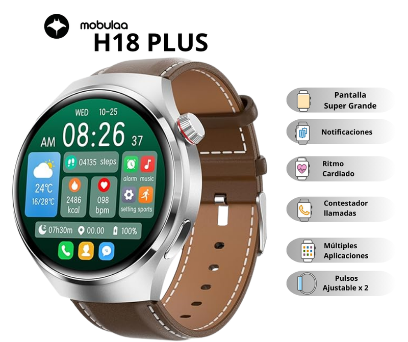Reloj Inteligente Mobulaa H18 Plus Pantalla Grande - Plateado
