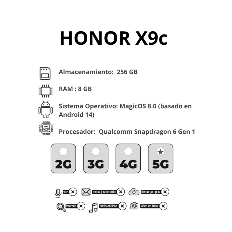 Celular HONOR X9c 256GB 8GB Ram 5G - Negro Medianoche