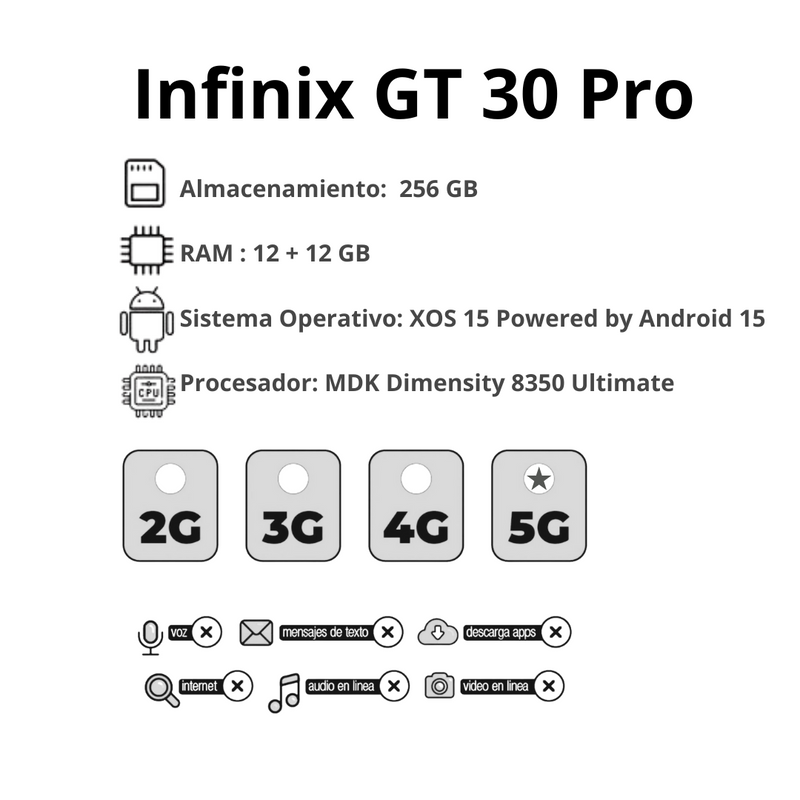 Celular INFINIX GT 30 Pro 256GB/12GB RAM - Plateado