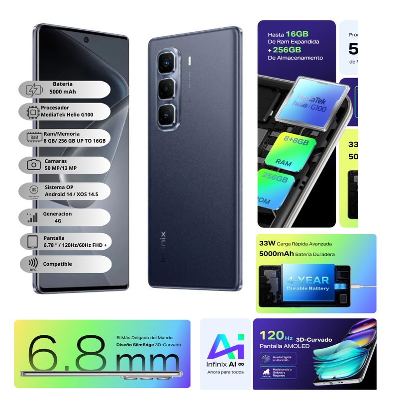 Celular Infinix Hot 50 Pro + 256GB/8GB RAM - Negro