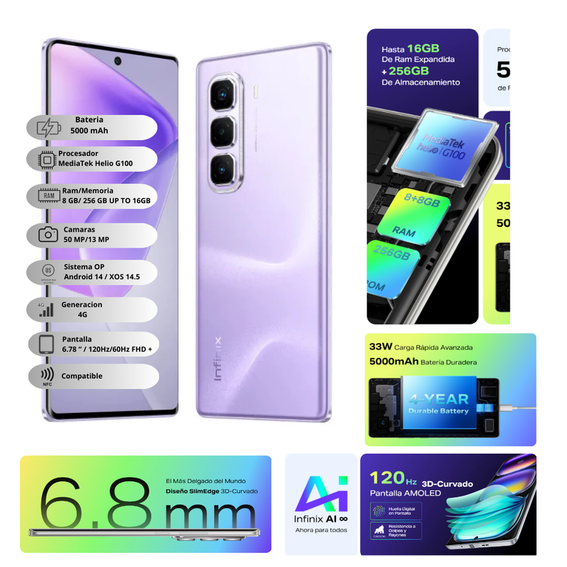 Celular Infinix Hot 50 Pro + 256GB/8GB RAM - Purpura